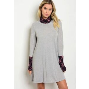 Anthropologie Orange Creek Gray Plaid Tunic Dress Buffalo Plaid Cuff Boho